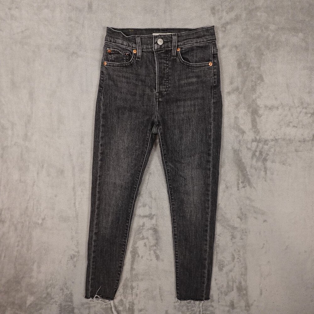 Levi's Jeans Wedgie Skinny Button Fly Women's Size 25 Black Raw Hem